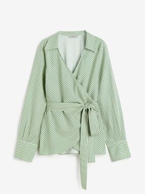 H&MGreen Green And White Striped Wrap Blouse